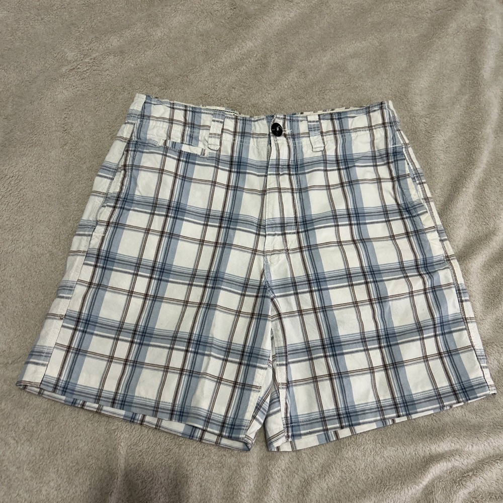 American Eagle Shorts Mens Size 30  Longer Length Blue White Plaid 7 In Inseam
